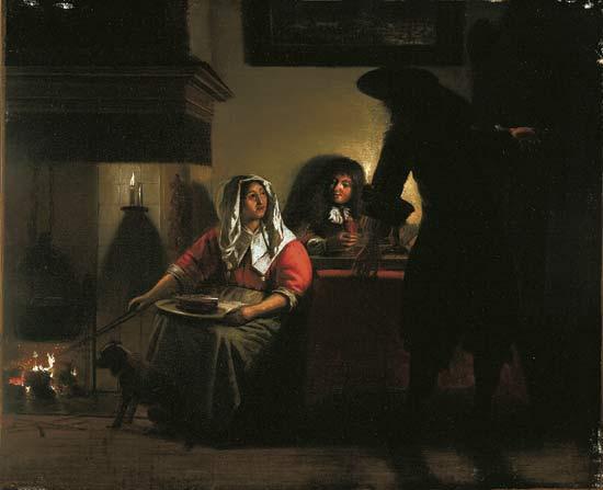 Pieter de Hooch Interior with Two Gentleman and a Woman Beside a Fire Sweden oil painting art